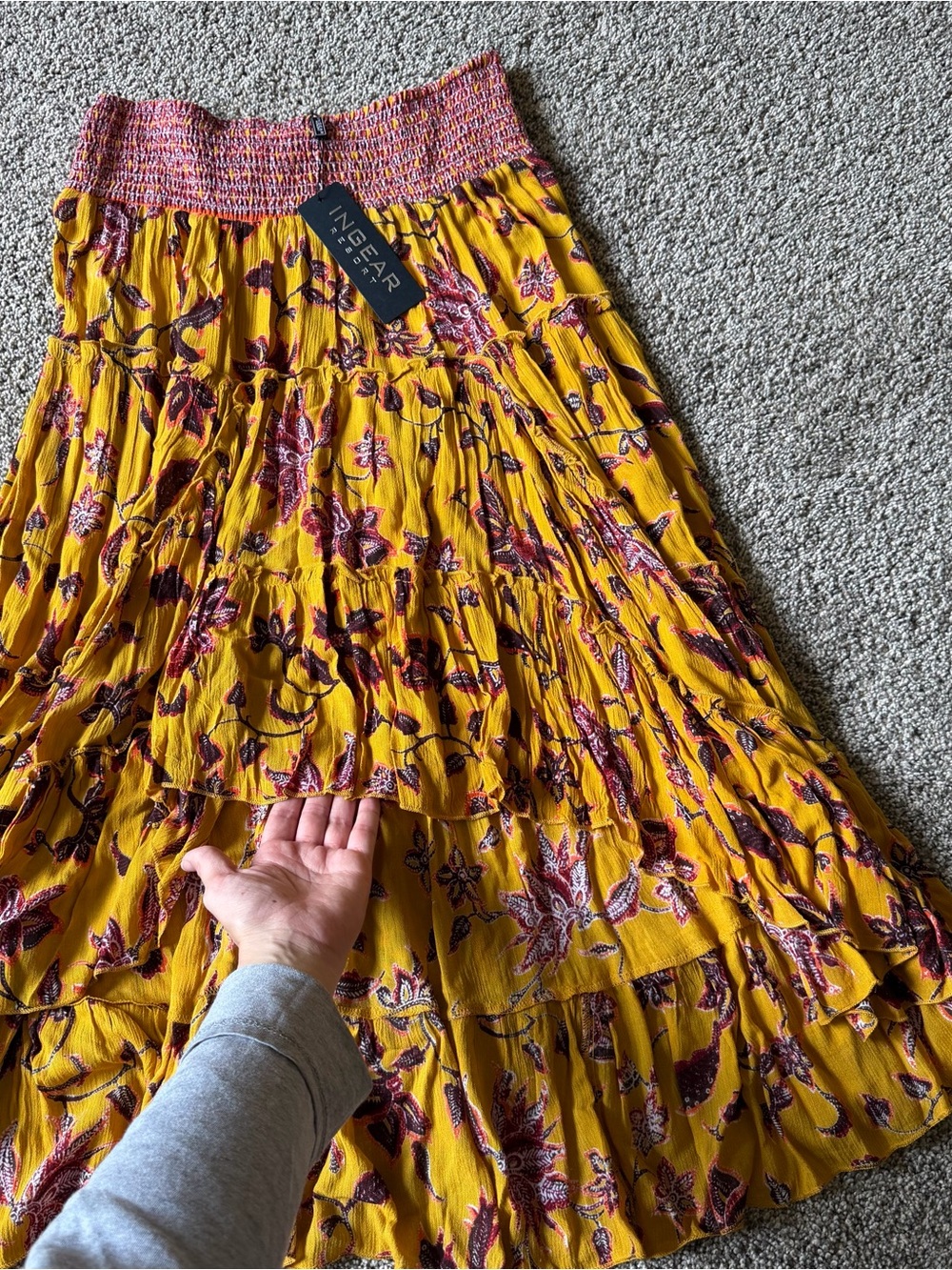 NWT Tiered Yellow Floral High Low Skirt Boho Resort Tropical Vacation Size L/XL - Picture 2 of 8